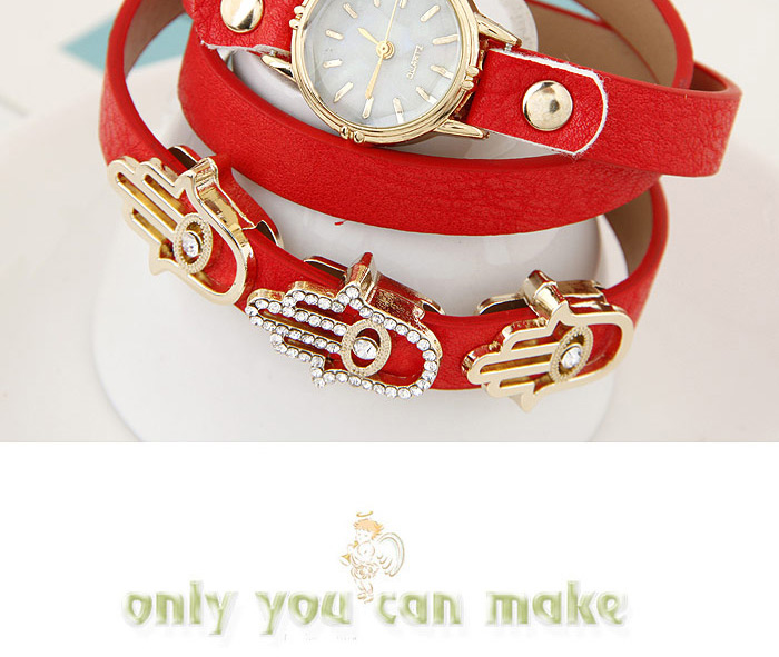 Fashion Red Palm Shape Decorated Multilayer Design Alloy Ladies Watches,Ladies Watches
