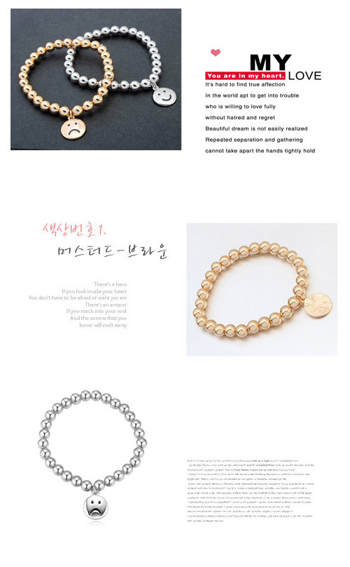 Elegant Silver Color Sad Face Round Pendant Beads Decorated Simple Design Alloy Crystal Bracelets,Crystal Bracelets