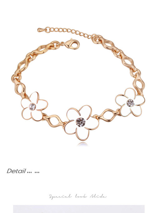 Elegant Champagne Gold+white Flower Shape Decorated Simple Design Alloy Crystal Bracelets,Crystal Bracelets