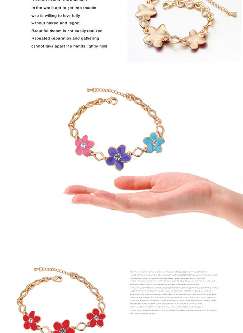 Elegant Champagne Gold+multicolor Flower Shape Decorated Simple Design Alloy Crystal Bracelets,Crystal Bracelets