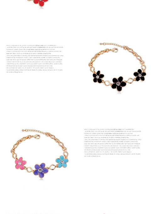 Elegant Champagne Gold+multicolor Flower Shape Decorated Simple Design Alloy Crystal Bracelets,Crystal Bracelets