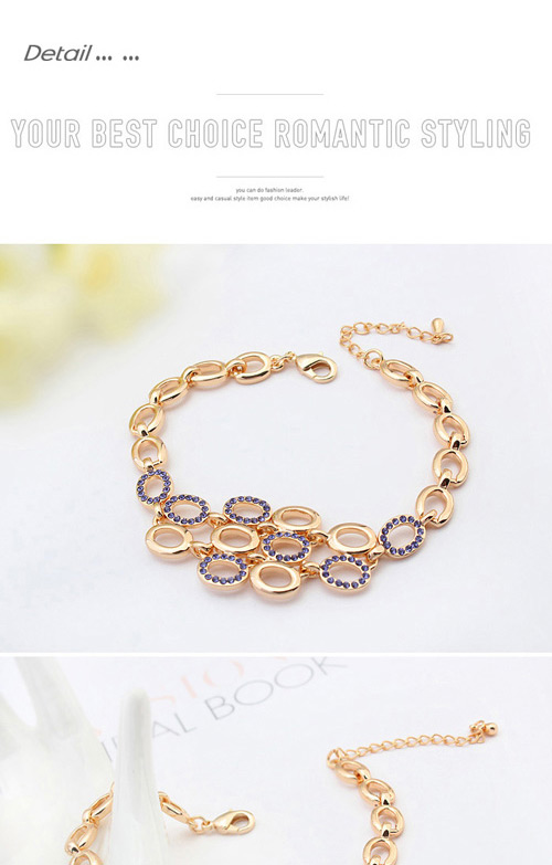 Elegant Champagne Gold+multicolor Diamond Decorated Oval Shape Hollow Out Design Alloy Crystal Bracelets,Crystal Bracelets