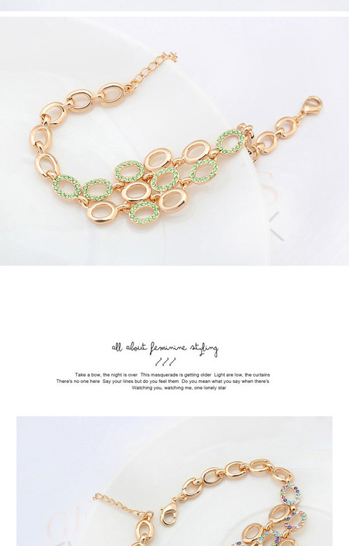 Elegant Champagne Gold+multicolor Diamond Decorated Oval Shape Hollow Out Design Alloy Crystal Bracelets,Crystal Bracelets