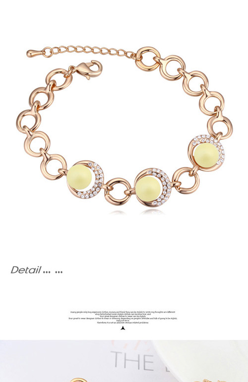 Elegant Champagne Gold+yellow Diamond&beads Decorated Circle Shape Design Alloy Crystal Bracelets,Crystal Bracelets
