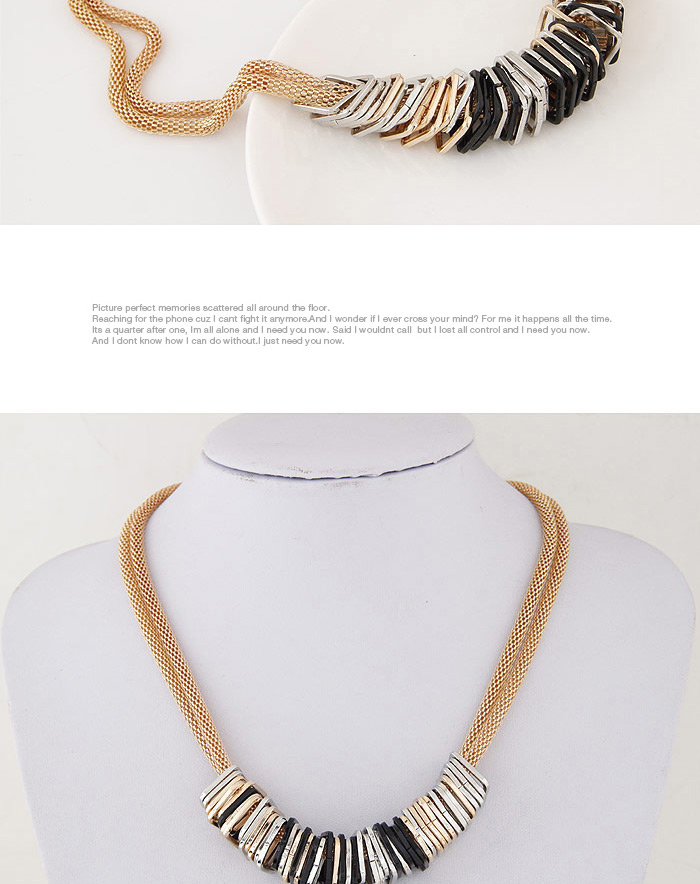 Fashion Gold Color Square Metal Pendant Decorated Double Layer Chain Design Alloy Bib Necklaces,Bib Necklaces