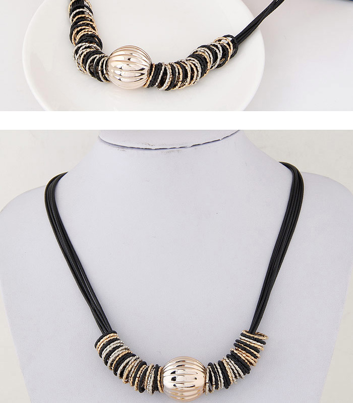 Fashion Black Beads Ball Pendant Decorated Multilayer Chain Design Alloy Bib Necklaces,Bib Necklaces