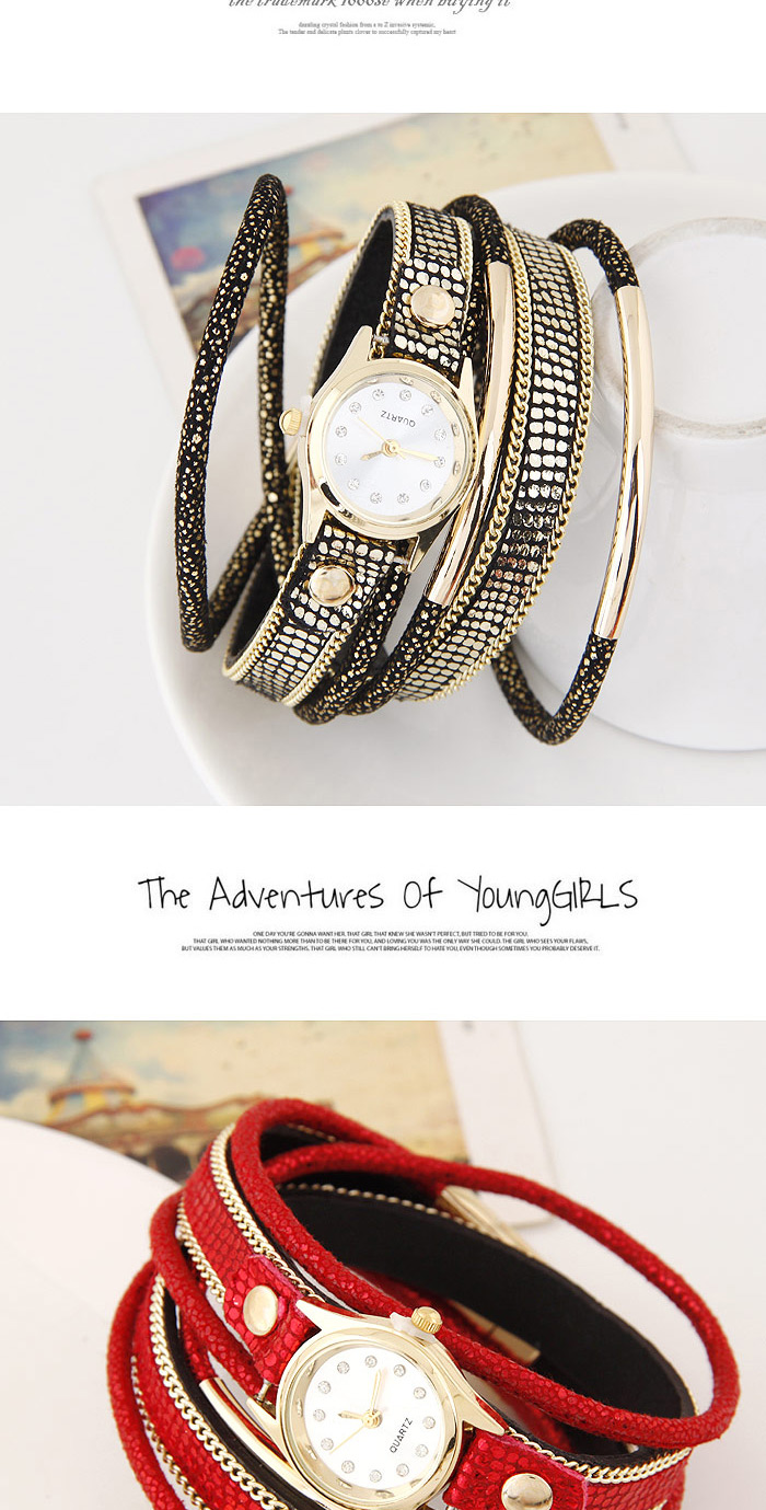 Temperamental White Metal Rivet&chain Decorated Multilayer Design Alloy Ladies Watches,Ladies Watches