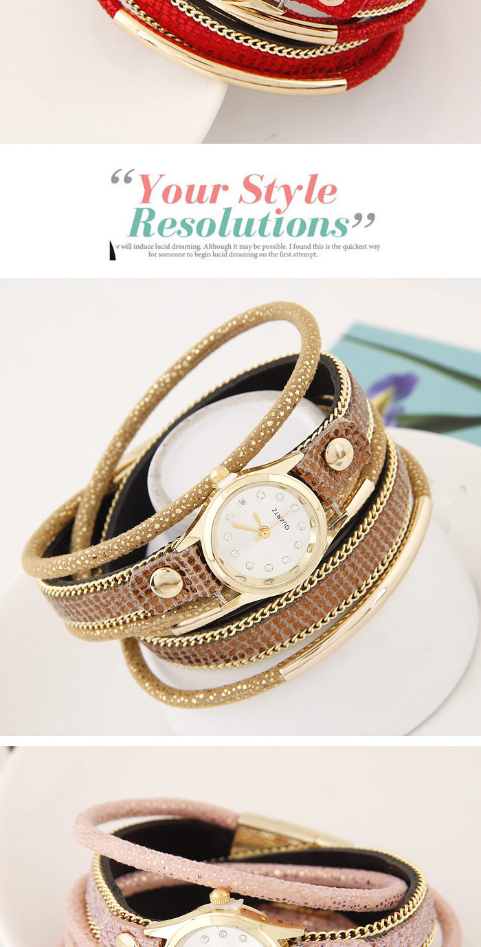 Temperamental White Metal Rivet&chain Decorated Multilayer Design Alloy Ladies Watches,Ladies Watches