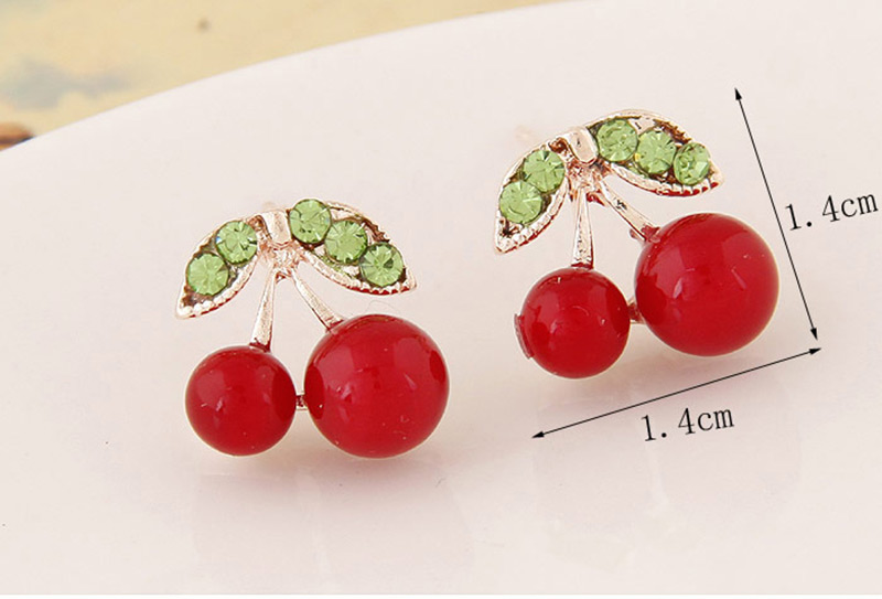 Sweet White Diamond Decorated Cherry Shape Design Alloy Stud Earrings,Stud Earrings