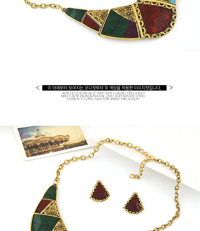 Fashion Multicolor Flower Pattern Decorated Geometry Shape Design,Jewelry Sets