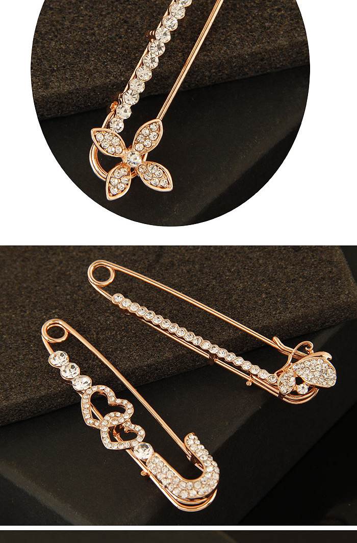 Fashion Gold Color Diamond Decorated Simple Design Alloy Korean Brooches,Korean Brooches
