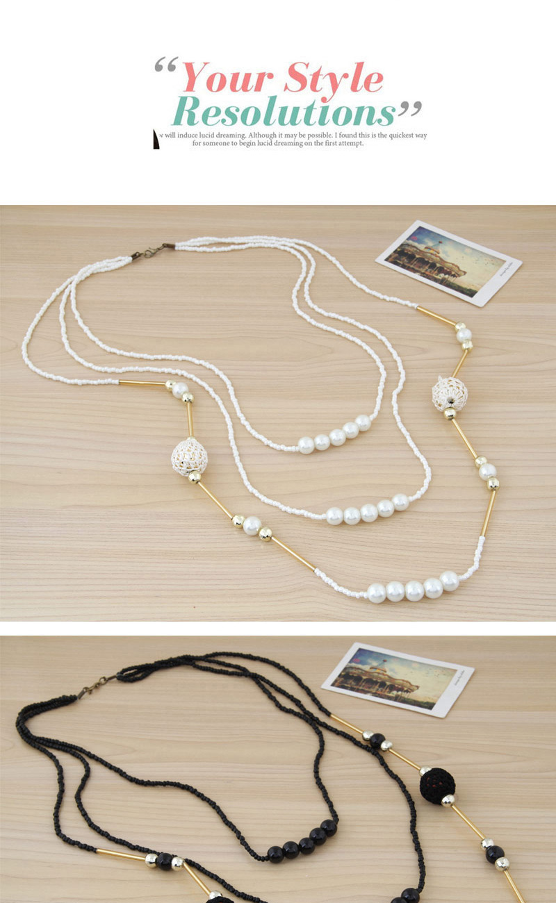 Fashion Pink Beads Decorated Multilayer Design Alloy Beaded Necklaces,Beaded Necklaces