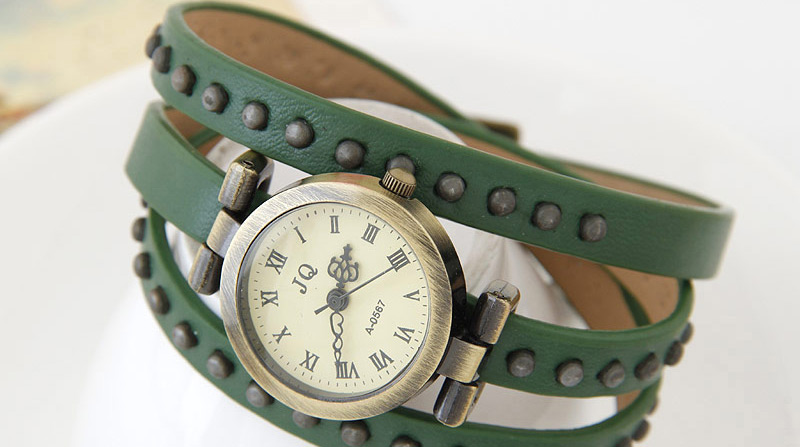 Fashion Green Round Shape Dial Plate Decoratde Multilayer Design Leather Ladies Watches,Ladies Watches