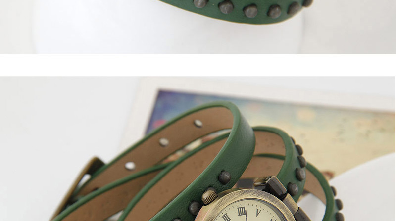 Fashion Green Round Shape Dial Plate Decoratde Multilayer Design Leather Ladies Watches,Ladies Watches