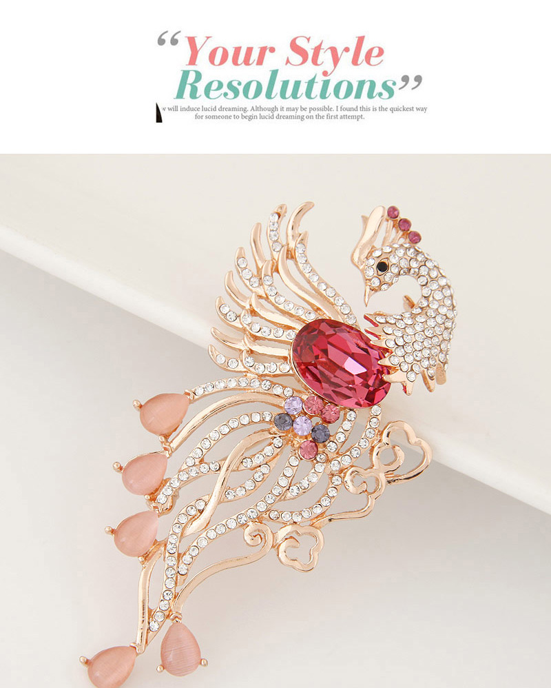 Exquisite
 Red Diamond Decorated Hollow Out Peacock Shape Design Alloy Korean Brooches,Korean Brooches