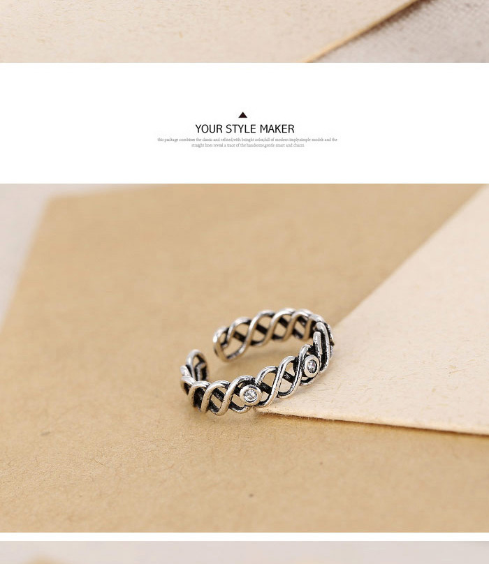 Retro Antique Silver Diamond Decorated Weave Opening Design Cuprum Korean Rings,Fashion Rings