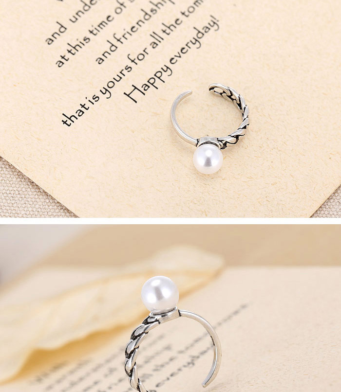 Retro Antique Silver Pearl Decorated Chain Shape Opening Design Cuprum Korean Rings,Fashion Rings