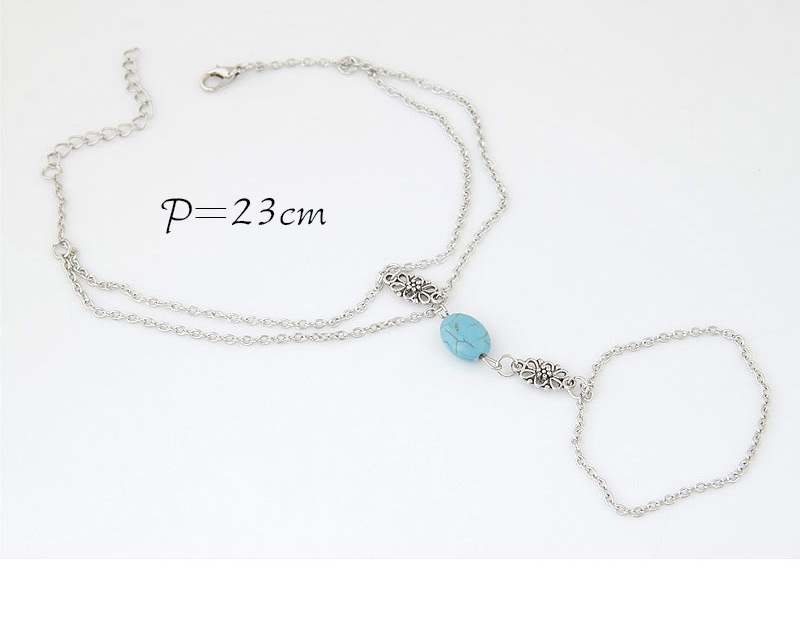Vintage Light Blue Oval Stone&hollow Out Flower Decorated Double Layer Design,Fashion Anklets
