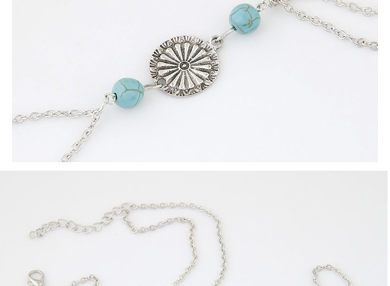 Vintage Light Blue Sunflower&beads Decorated Doule Layer Design,Fashion Bracelets