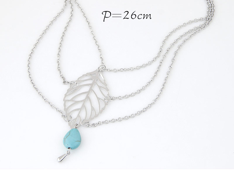 Vintage Light Blue Hollow Out Leaf&bead Decorated Mulitlayer Design,Body Piercing Jewelry