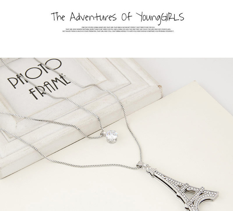Sweet Silver Color Eiffel Tower Pendant Decorated Double Layer Design,Multi Strand Necklaces