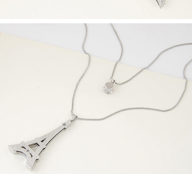 Sweet Silver Color Eiffel Tower Pendant Decorated Double Layer Design,Multi Strand Necklaces