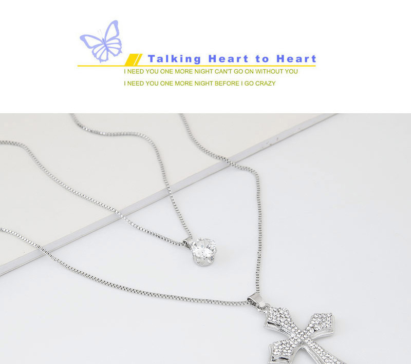Sweet Silver Color Cross&diamond Decorated Double Layer Design,Bib Necklaces