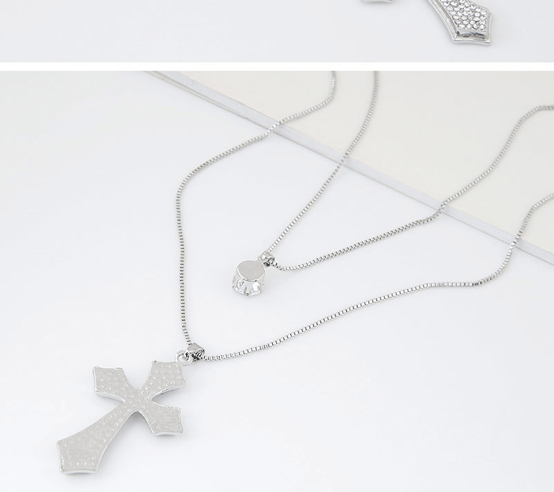 Sweet Silver Color Cross&diamond Decorated Double Layer Design,Bib Necklaces
