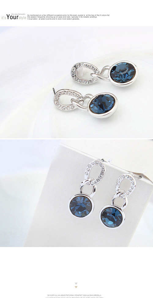 Luxurious Dark Blue Diamond Decorated Simple Design Alloy Crystal Earrings,Crystal Earrings