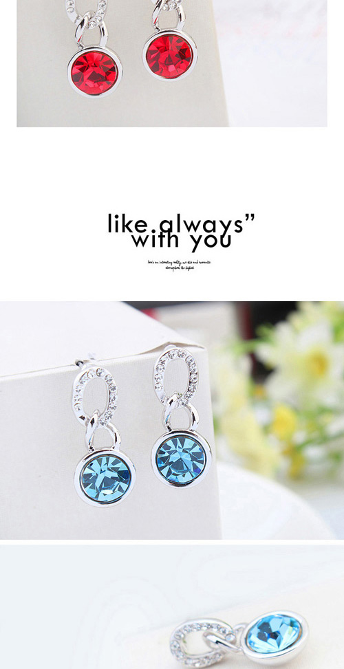 Luxurious Dark Blue Diamond Decorated Simple Design Alloy Crystal Earrings,Crystal Earrings