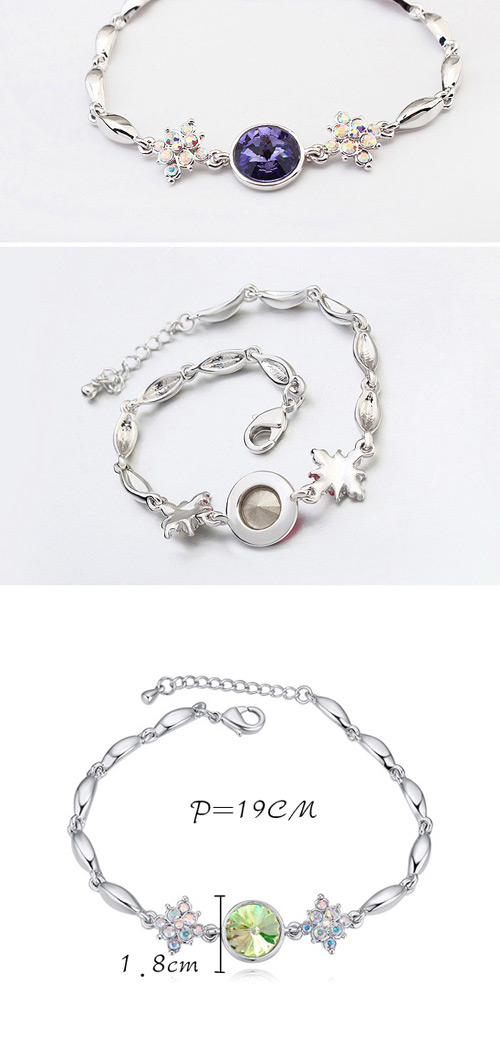 Luxurious Tanzanite Diamond Decorated Simple Design Alloy Crystal Bracelets,Crystal Bracelets