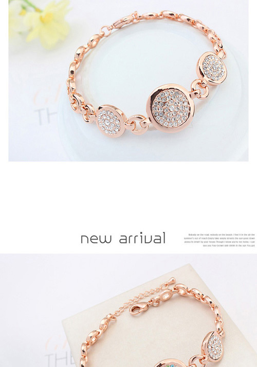 Luxurious Rose Gold+white Diamond Decorated Round Shape Design Alloy Crystal Bracelets,Crystal Bracelets