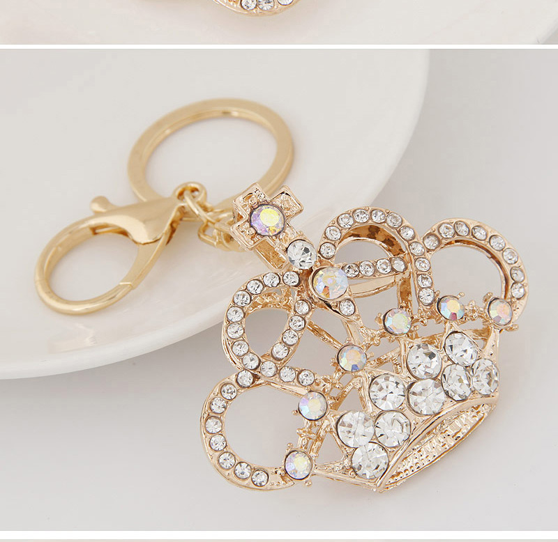 Fashion Gold Colour Diamond Decorated Crown Shape Design Alloy Fashion Keychain,Fashion Keychain