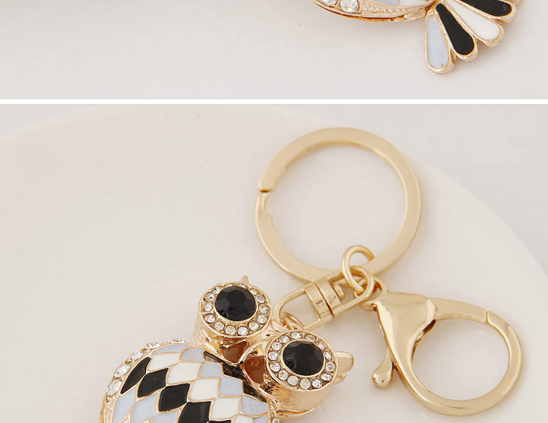 Fashion Black+white Diamond Decorated Owl Shape Design,Fashion Keychain
