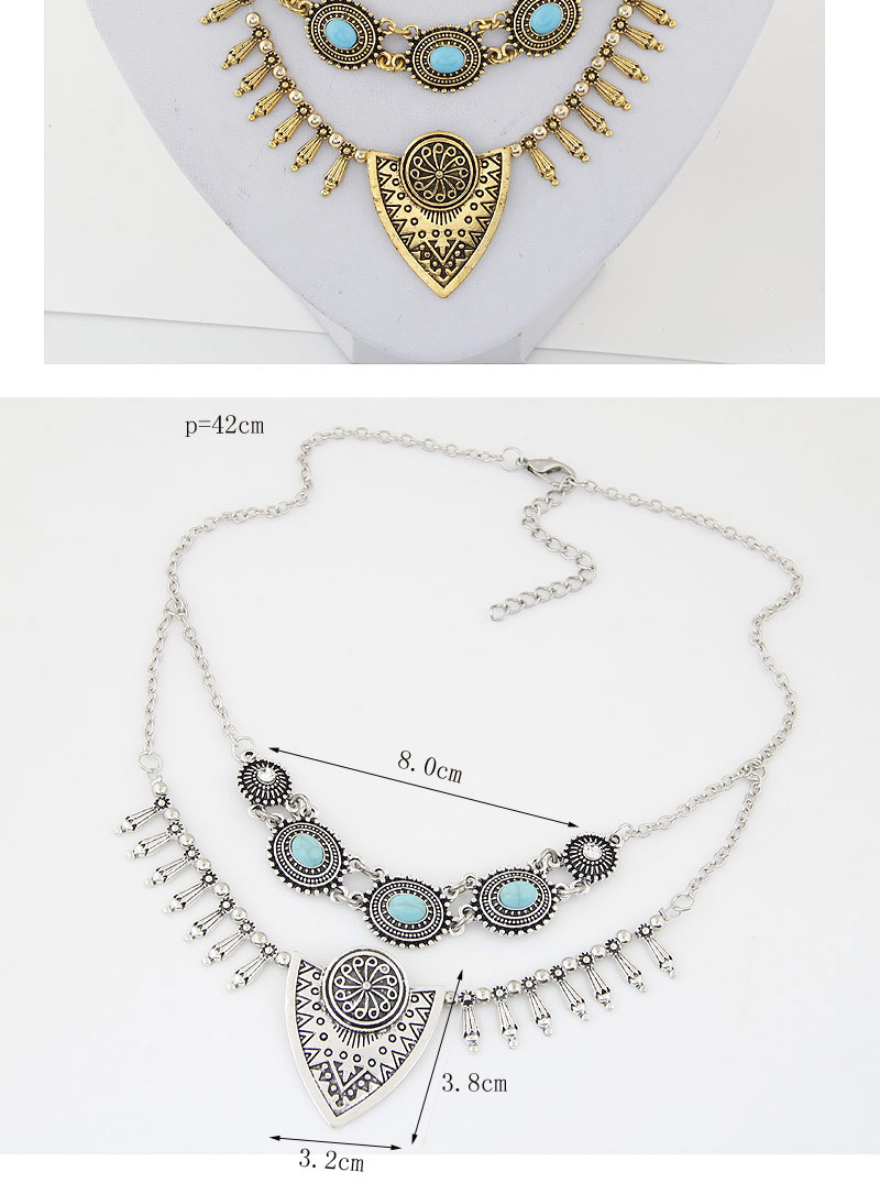 Exaggerate Anti-silver Geometric Shape Pendant Decorated Simple Design,Multi Strand Necklaces