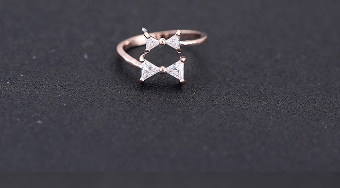 Sweet Gold Color Double Bowknot Decorated Opening Design Zircon Korean Rings,Fashion Rings