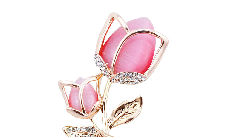 Fashion Pink Diamond Decorated Tulip Shape Design Alloy Korean Brooches,Korean Brooches