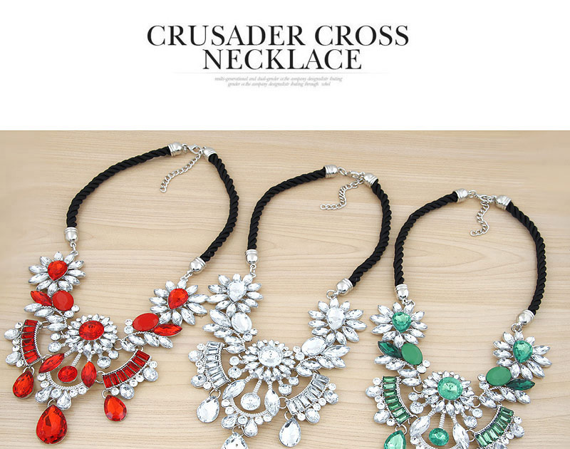 Fashion Red Waterdrop Shape Diamond Decorated Short Weaving Design,Bib Necklaces