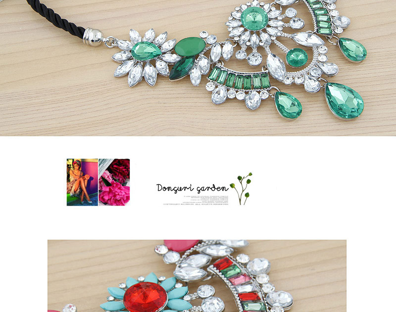 Fashion Red Waterdrop Shape Diamond Decorated Short Weaving Design,Bib Necklaces