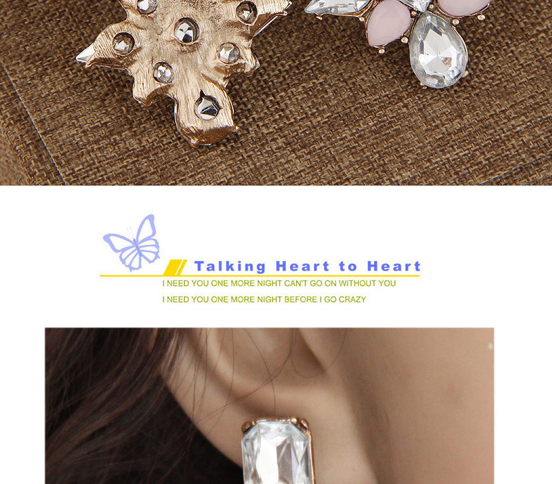 Trendy White Geometric Gemstone Decorated Flower Shape Design,Drop Earrings