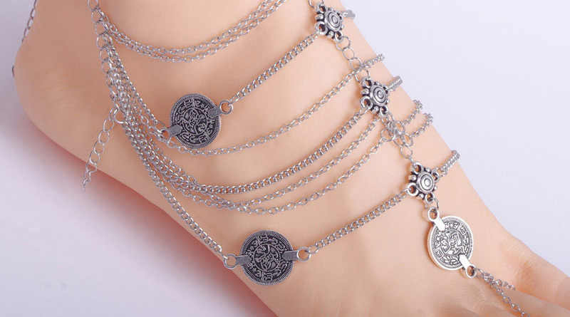 Trendy Silver Color Coin&flower Decorated Multi-layer Design,Fashion Anklets
