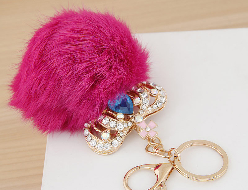 Fashion Plum Red Crown&fuzzy Ball Decorated Simple Design Alloy Fashion Keychain,Fashion Keychain