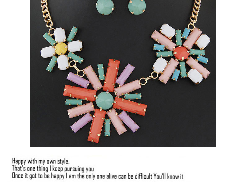 Elegant Multi-color Three Sunflower Shape Pendant Decorated Short Chain Design Alloy Jewelry Sets,Jewelry Sets