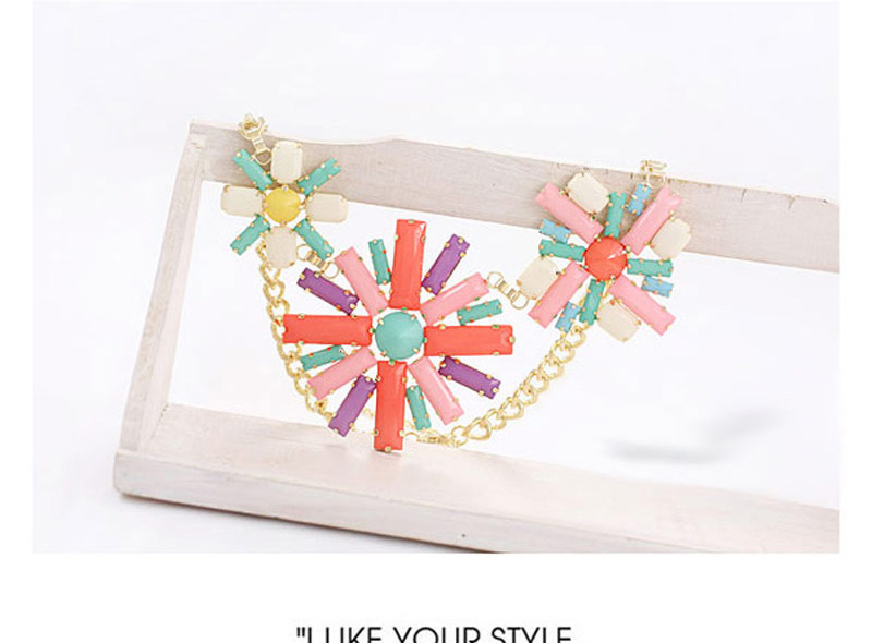 Elegant Multi-color Three Sunflower Shape Pendant Decorated Short Chain Design Alloy Jewelry Sets,Jewelry Sets