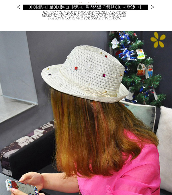 Sweet Plum Red Pearl Decorated Flower Design,Sun Hats