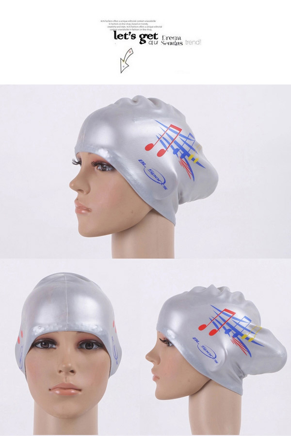 High-quality Silver Color Sheet Music Pattern Swimming Cap Design,Beach accessories