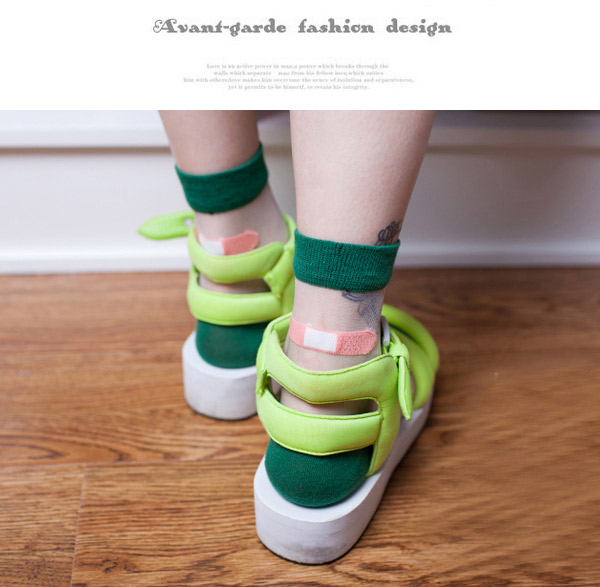 Boutique Green Bandage Pattern Glass Fiber Design,Fashion Socks