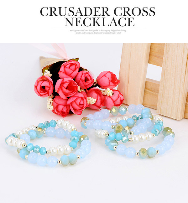 Trendy White & Blue Pearl Decorated Multilayer Design,Fashion Bracelets