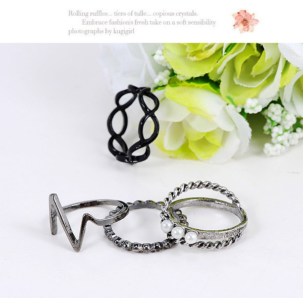 Creative Gun Black Pearl Decorated N-shape Design (4pcs),Fashion Rings