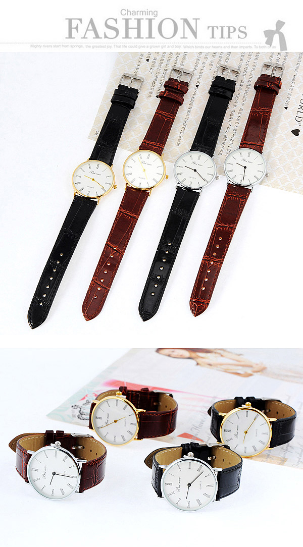 Couple Models Black & Gold Color Leather Thin Strap Simple Design,Ladies Watches